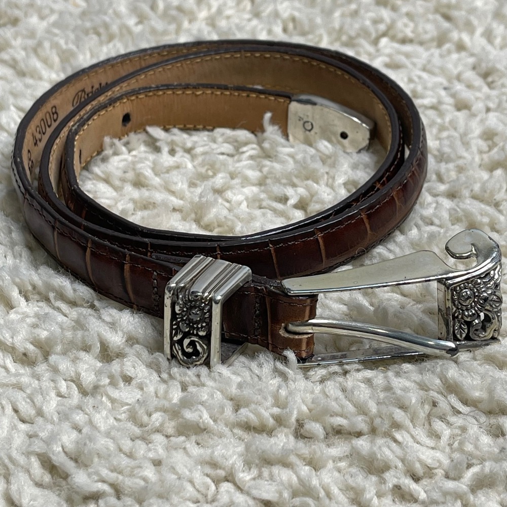 Brighton Croc Embossed Brown Leather Belt Womens M Classic Preppy